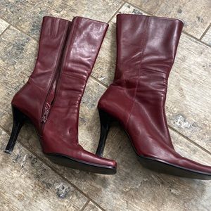 Guess mid-calf high square toe boots.